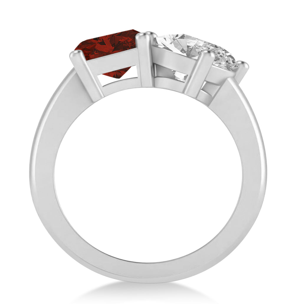 Emerald/Oval Diamond & Garnet Toi et Moi Ring 14k White Gold (5.50ct)