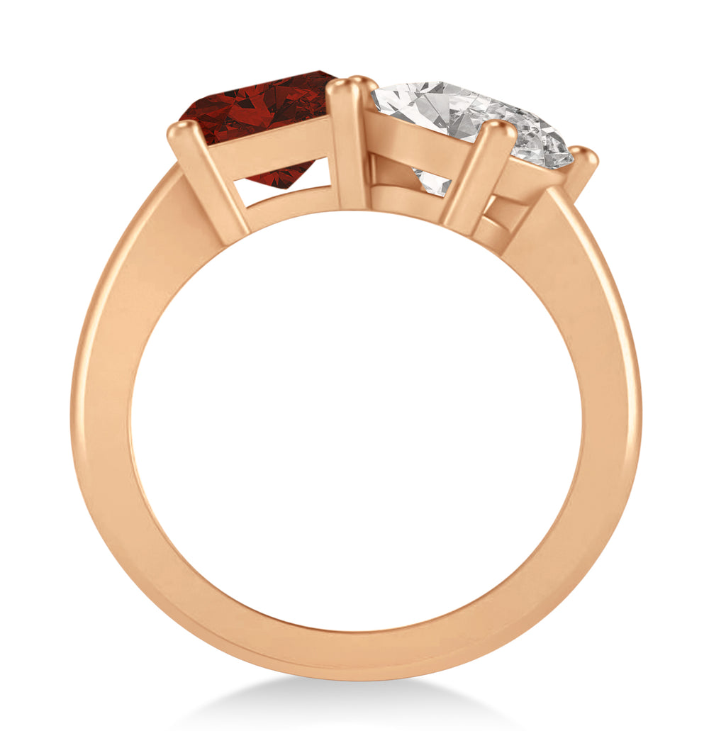 Emerald/Oval Diamond & Garnet Toi et Moi Ring 18k Rose Gold (5.50ct)