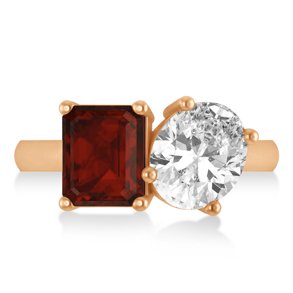 Emerald/Oval Diamond & Garnet Toi et Moi Ring 18k Rose Gold (5.50ct)