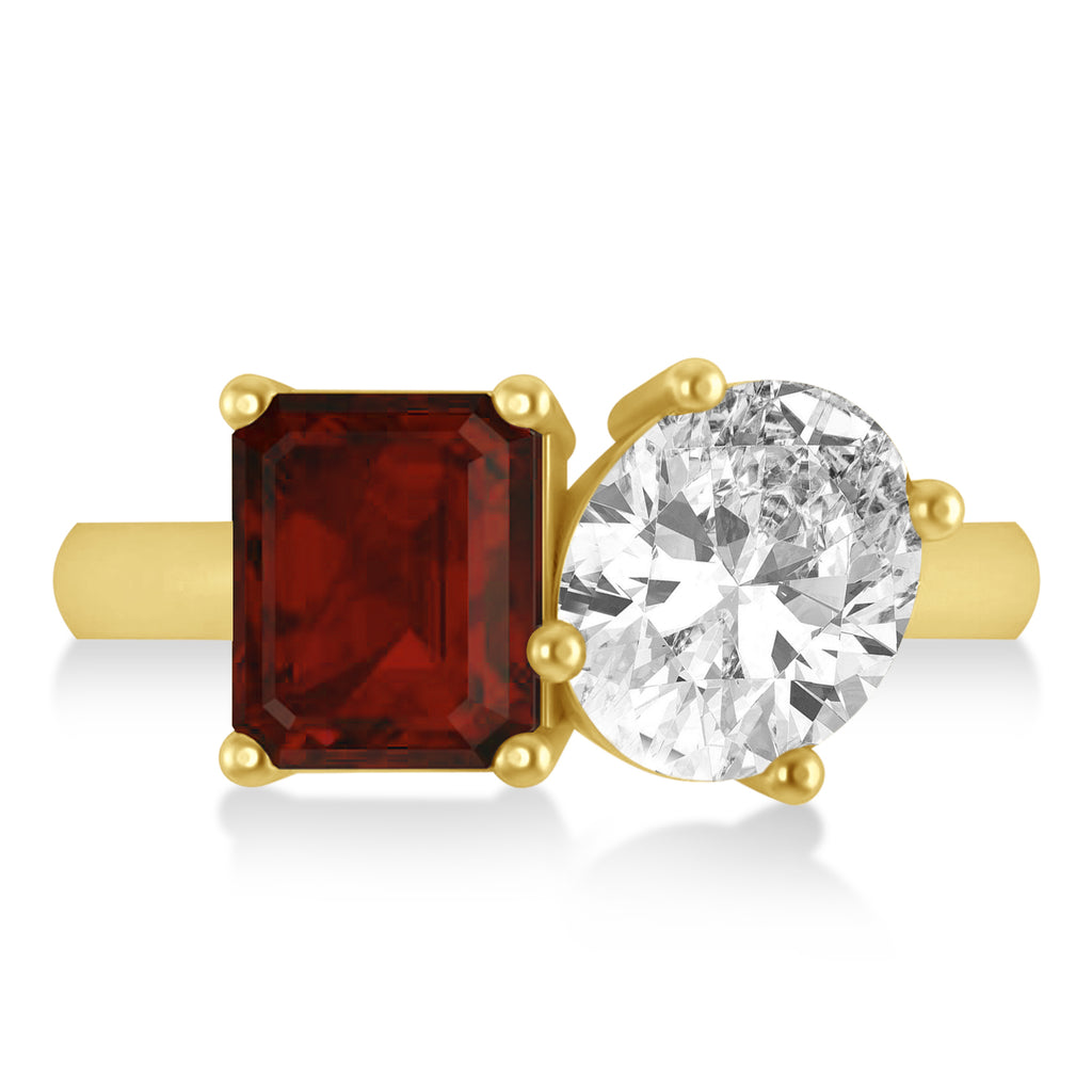 Emerald/Oval Diamond & Garnet Toi et Moi Ring 18k Yellow Gold (5.50ct)