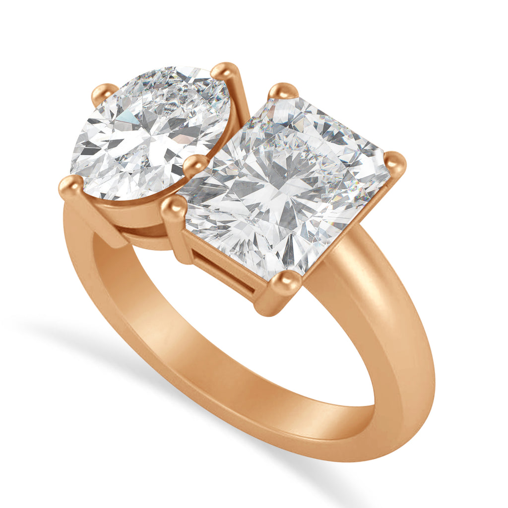 Emerald/Oval Lab Grown Diamond Toi et Moi Ring 14k Rose Gold (5.50ct)