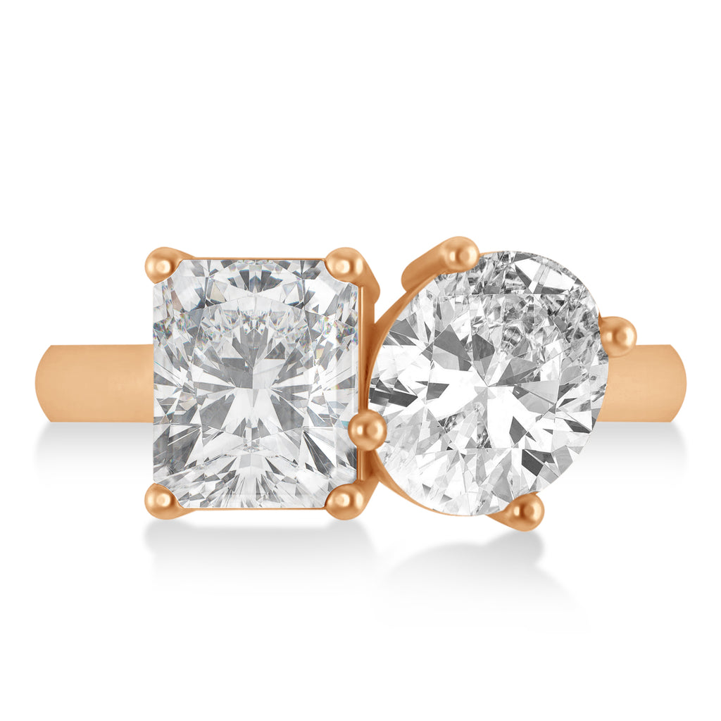 Emerald/Oval Moissanite Toi et Moi Ring 14k Rose Gold (5.50ct)