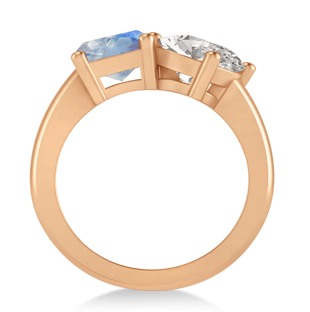 Emerald/Oval Diamond & Moonstone Toi et Moi Ring 14k Rose Gold (5.50ct)