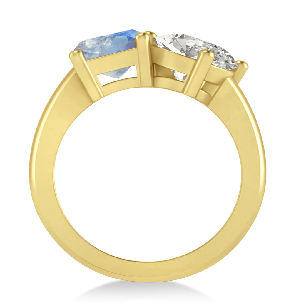 Emerald/Oval Diamond & Moonstone Toi et Moi Ring 14k Yellow Gold (5.50ct)