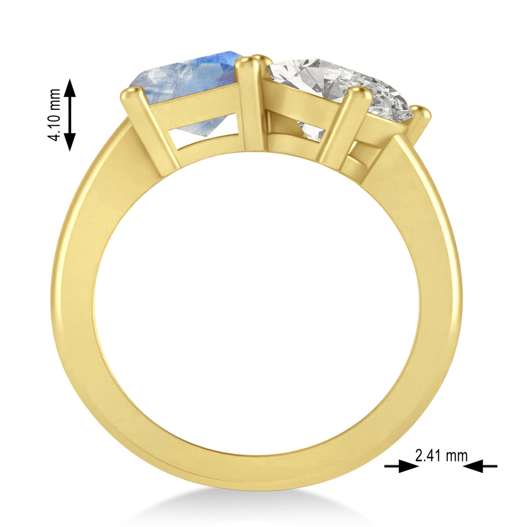 Emerald/Oval Diamond & Moonstone Toi et Moi Ring 14k Yellow Gold (5.50ct)