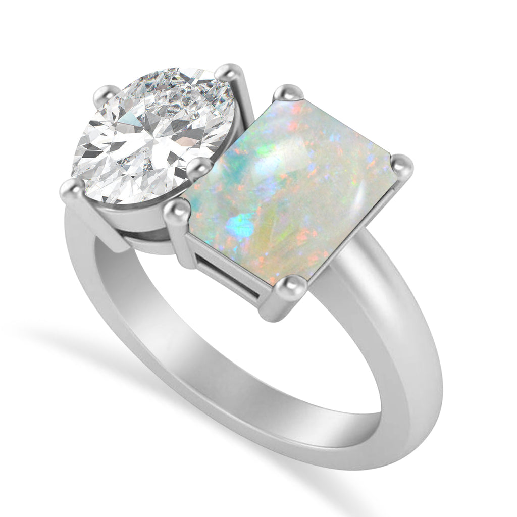 Emerald/Oval Diamond & Opal Toi et Moi Ring 14k White Gold (5.50ct)