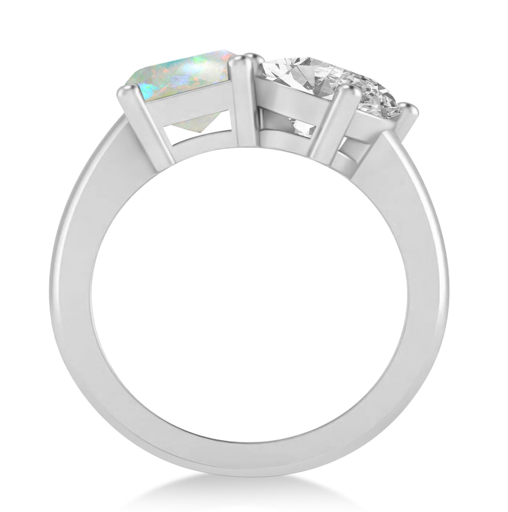 Emerald/Oval Diamond & Opal Toi et Moi Ring 14k White Gold (5.50ct)