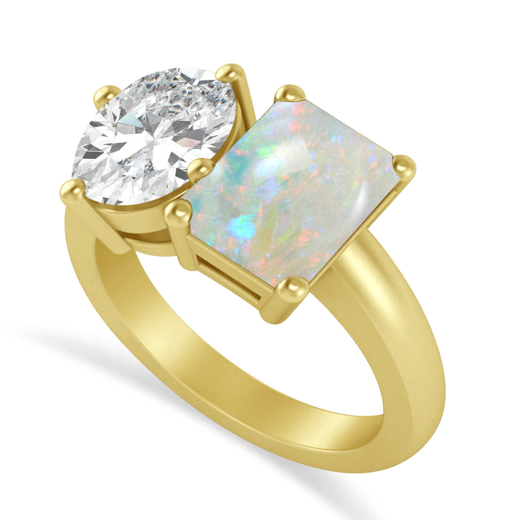 Emerald/Oval Diamond & Opal Toi et Moi Ring 14k Yellow Gold (5.50ct)