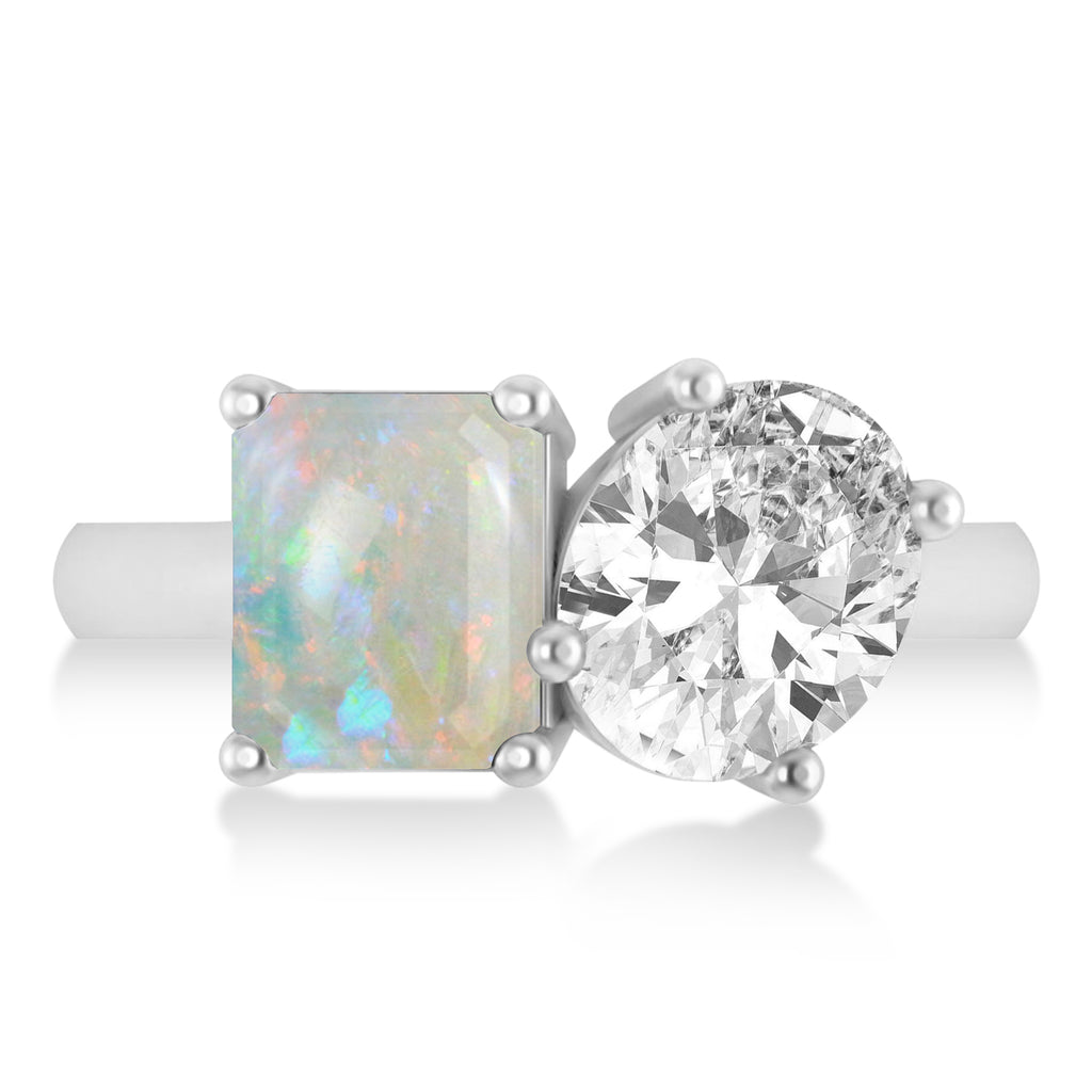 Emerald/Oval Diamond & Opal Toi et Moi Ring 18k White Gold (5.50ct)