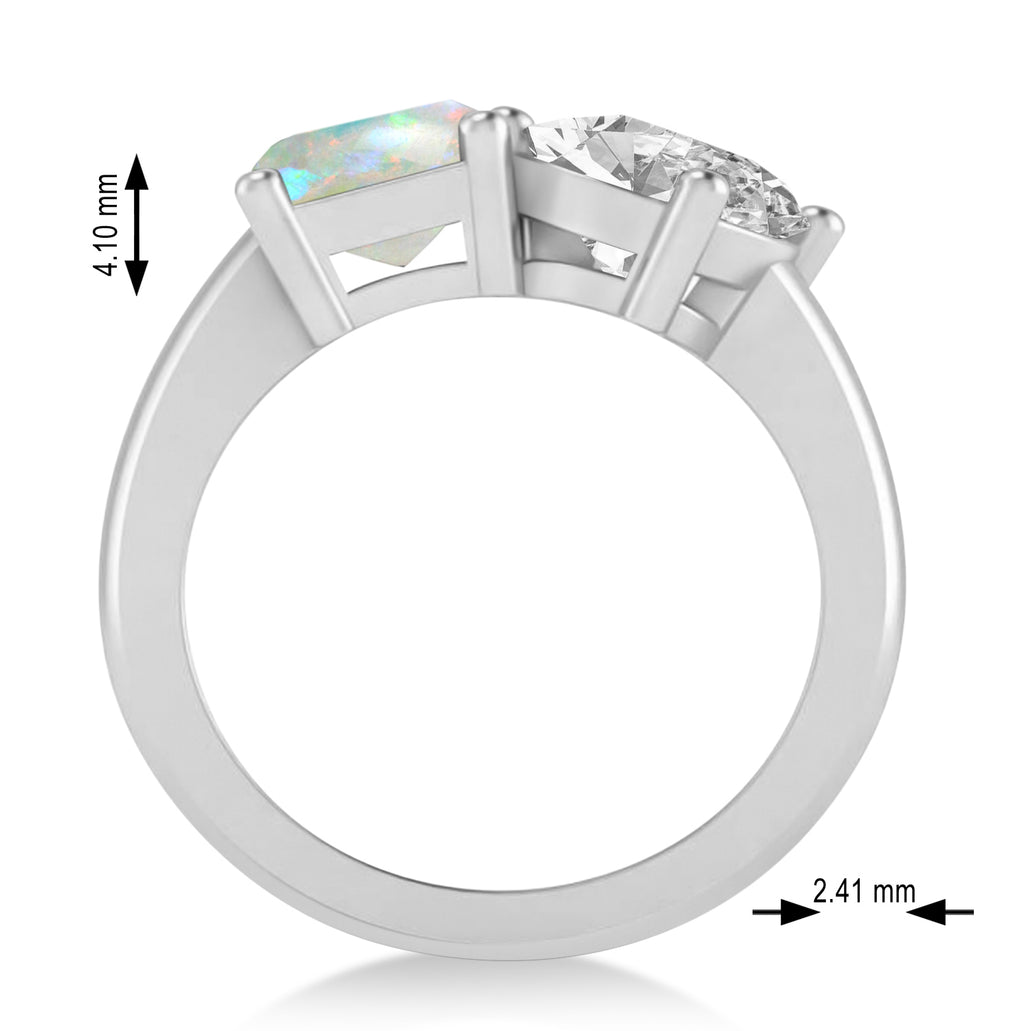 Emerald/Oval Diamond & Opal Toi et Moi Ring 18k White Gold (5.50ct)