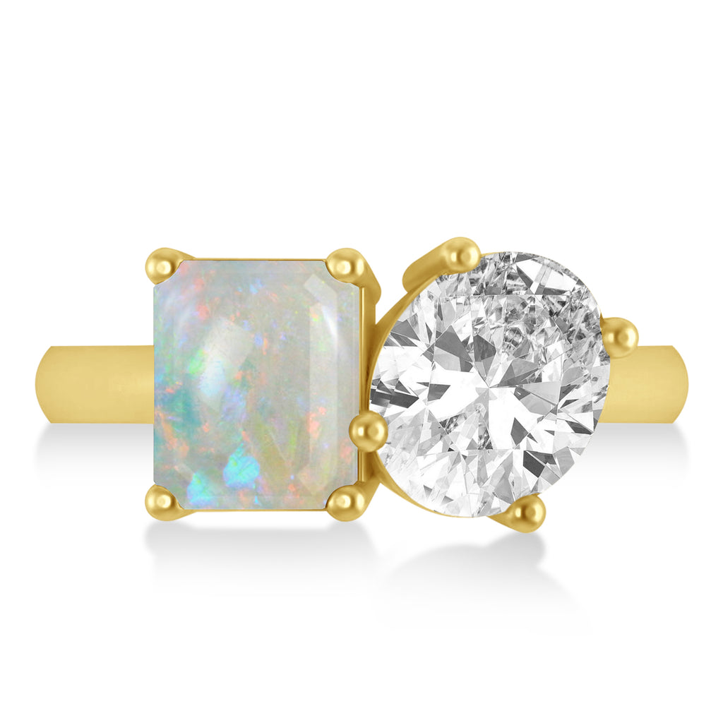 Emerald/Oval Diamond & Opal Toi et Moi Ring 18k Yellow Gold (5.50ct)