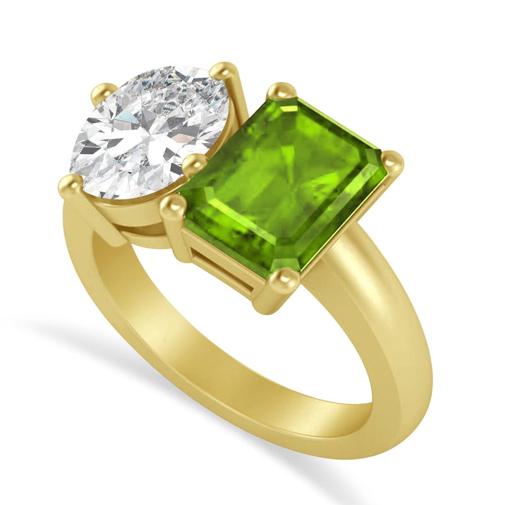 Emerald/Oval Diamond & Peridot Toi et Moi Ring 14k Yellow Gold (5.50ct)
