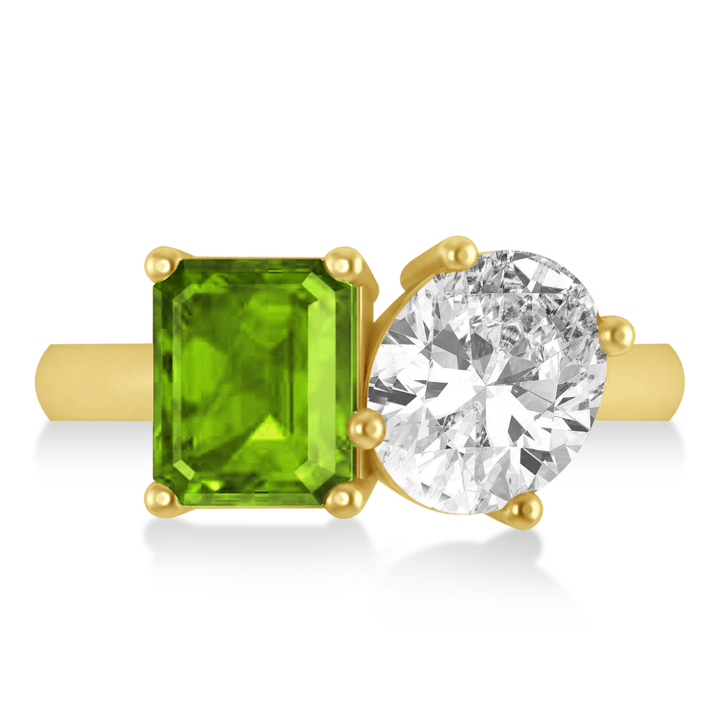 Emerald/Oval Diamond & Peridot Toi et Moi Ring 14k Yellow Gold (5.50ct)