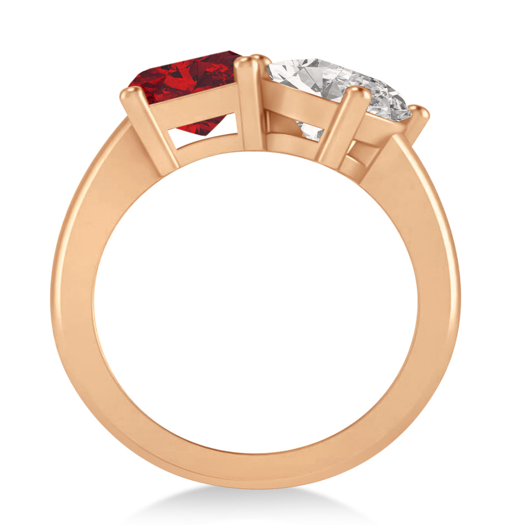 Emerald/Oval Diamond & Ruby Toi et Moi Ring 14k Rose Gold (5.50ct)