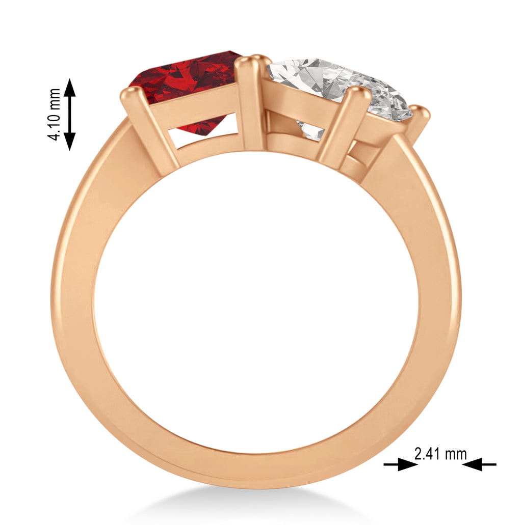 Emerald/Oval Diamond & Ruby Toi et Moi Ring 14k Rose Gold (5.50ct)