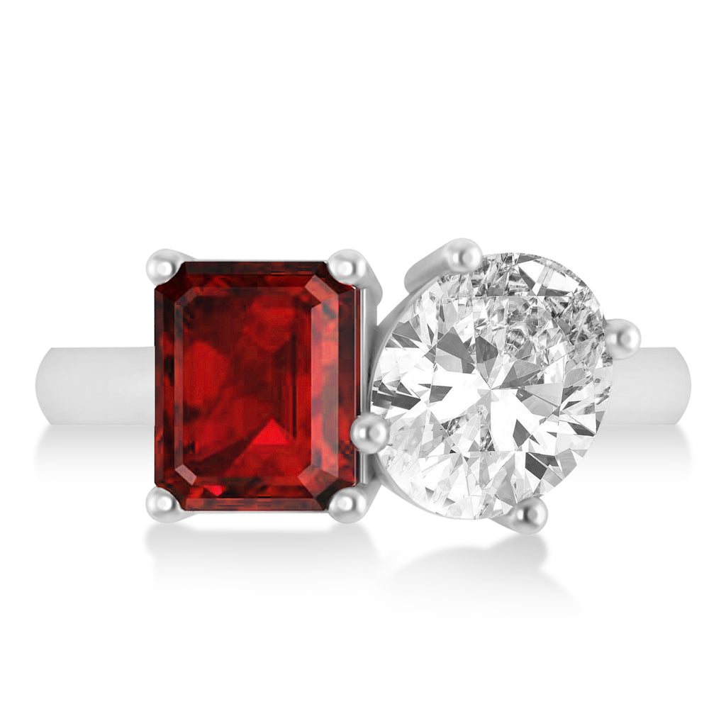 Emerald/Oval Diamond & Ruby Toi et Moi Ring 14k White Gold (5.50ct)