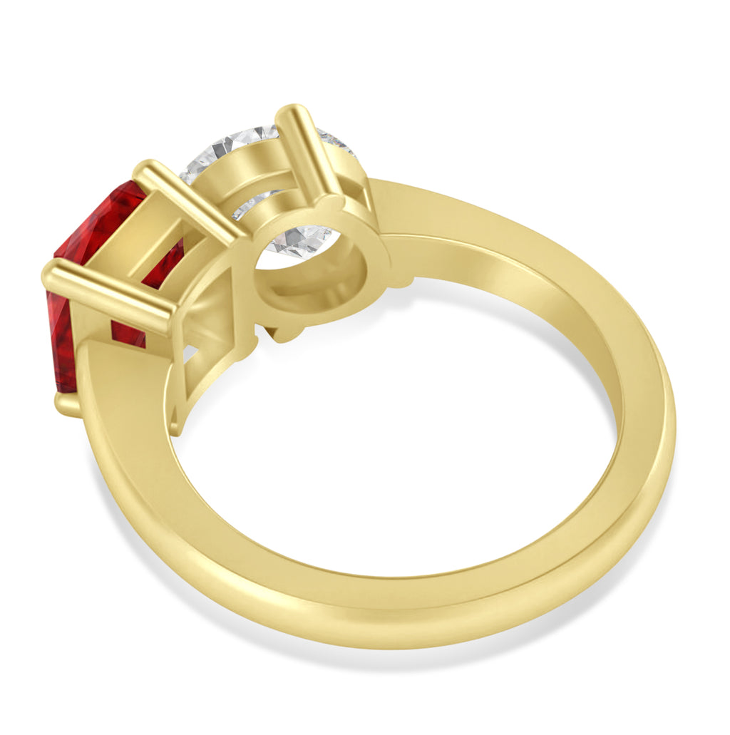 Emerald/Oval Diamond & Ruby Toi et Moi Ring 18k Yellow Gold (5.50ct)