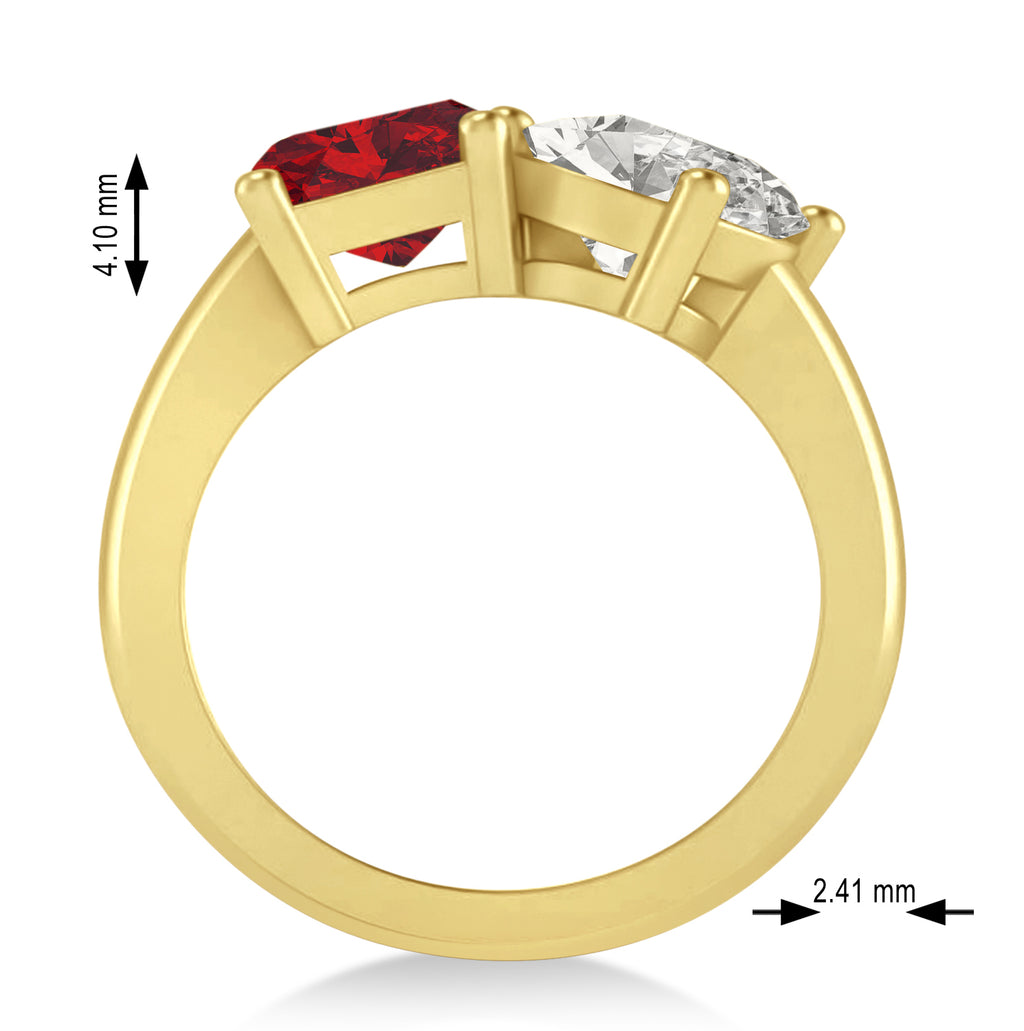 Emerald/Oval Diamond & Ruby Toi et Moi Ring 18k Yellow Gold (5.50ct)