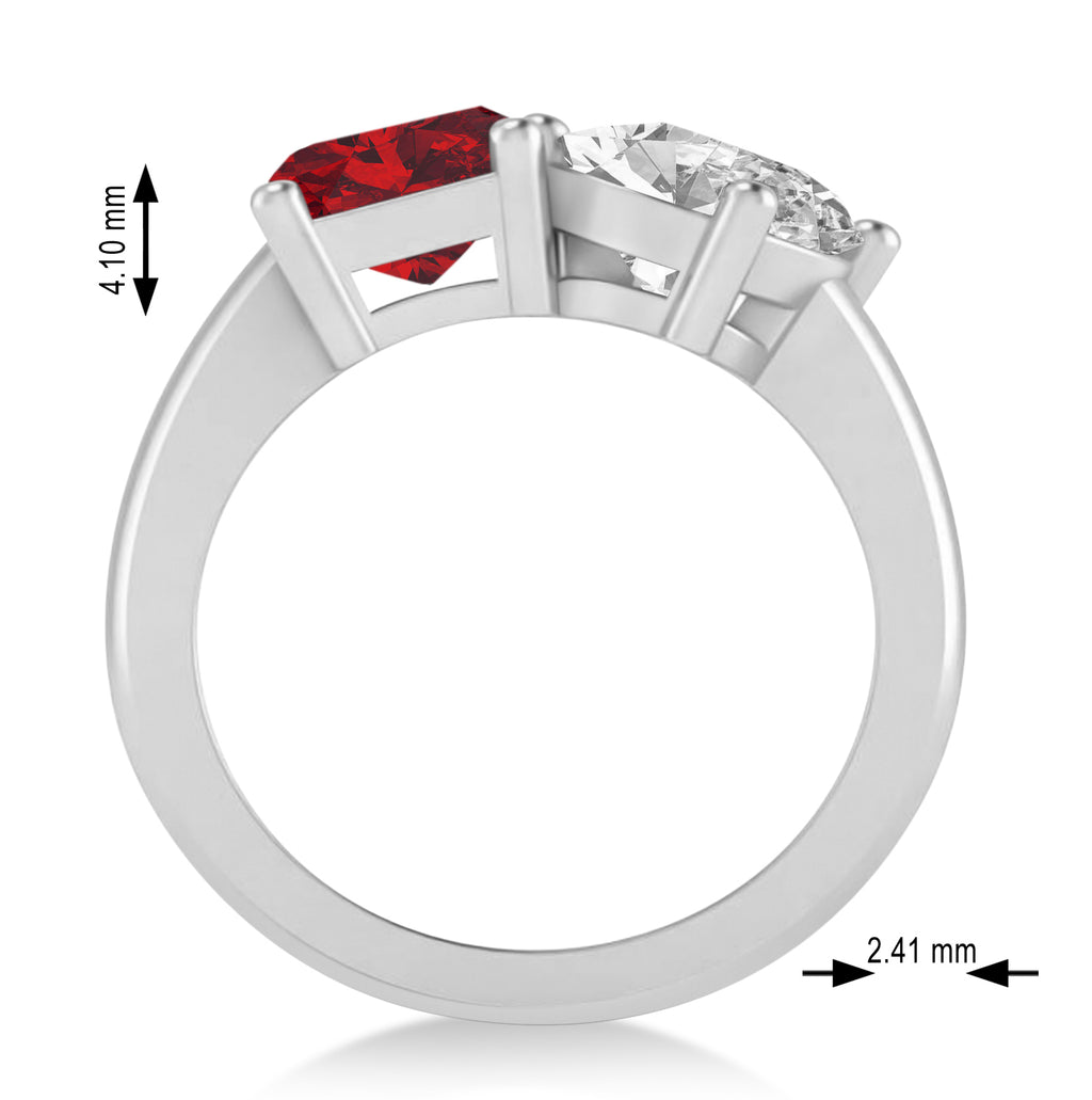 Emerald/Oval Diamond & Ruby Toi et Moi Ring Platinum (5.50ct)