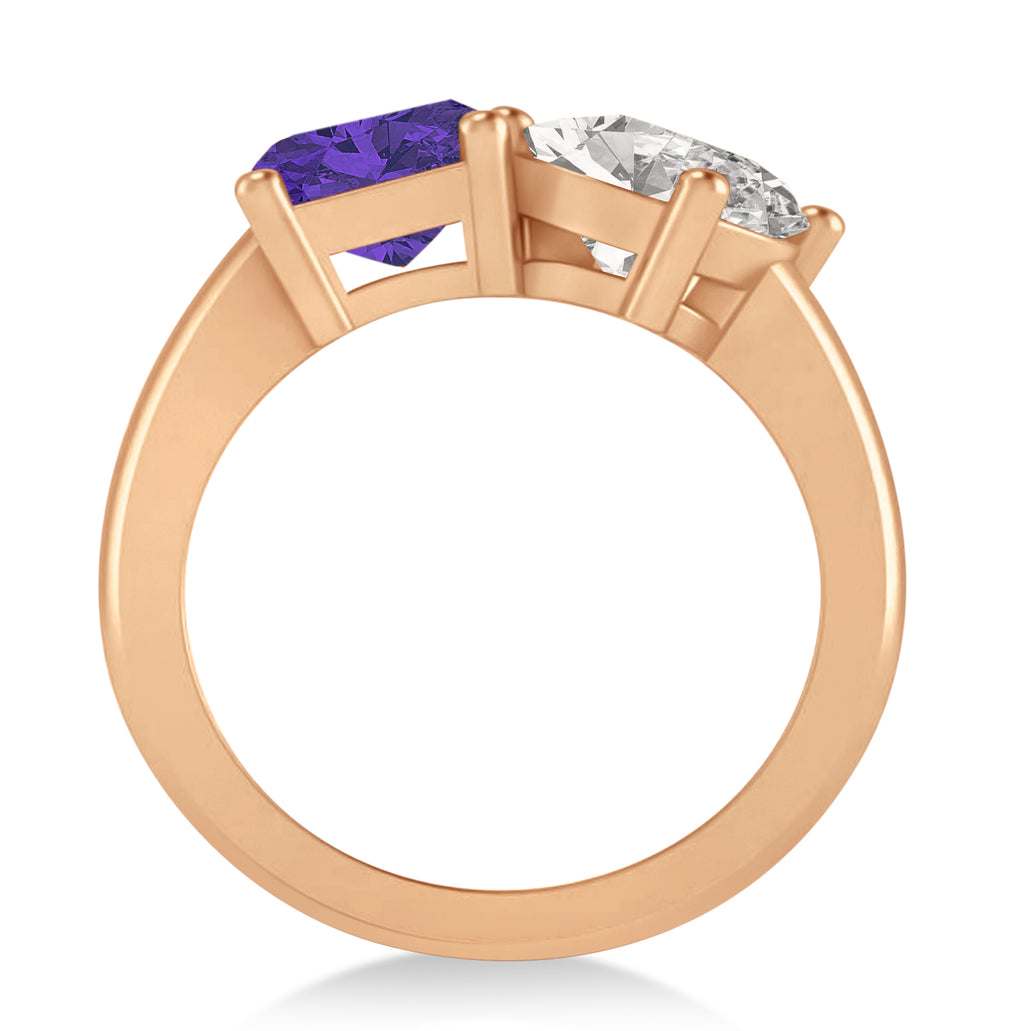 Emerald/Oval Diamond & Tanzanite Toi et Moi Ring 14k Rose Gold (5.50ct)