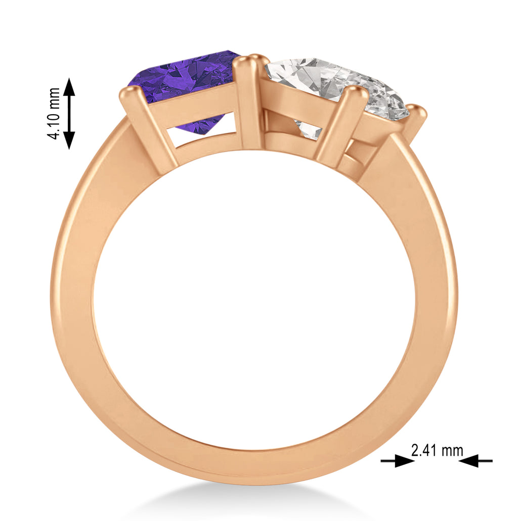 Emerald/Oval Diamond & Tanzanite Toi et Moi Ring 14k Rose Gold (5.50ct)