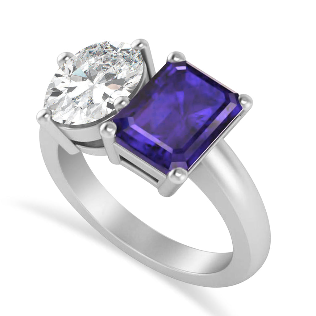 Emerald/Oval Diamond & Tanzanite Toi et Moi Ring 14k White Gold (5.50ct)