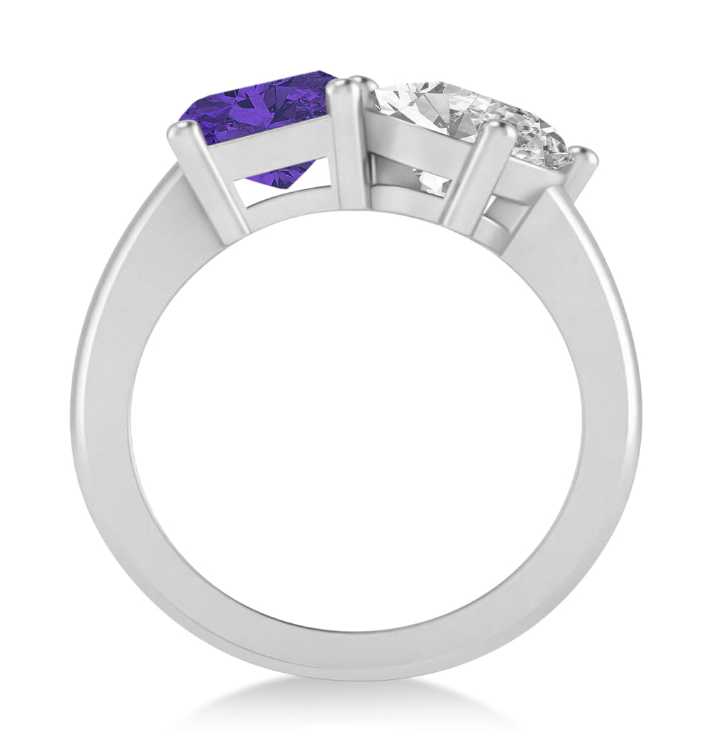 Emerald/Oval Diamond & Tanzanite Toi et Moi Ring 14k White Gold (5.50ct)