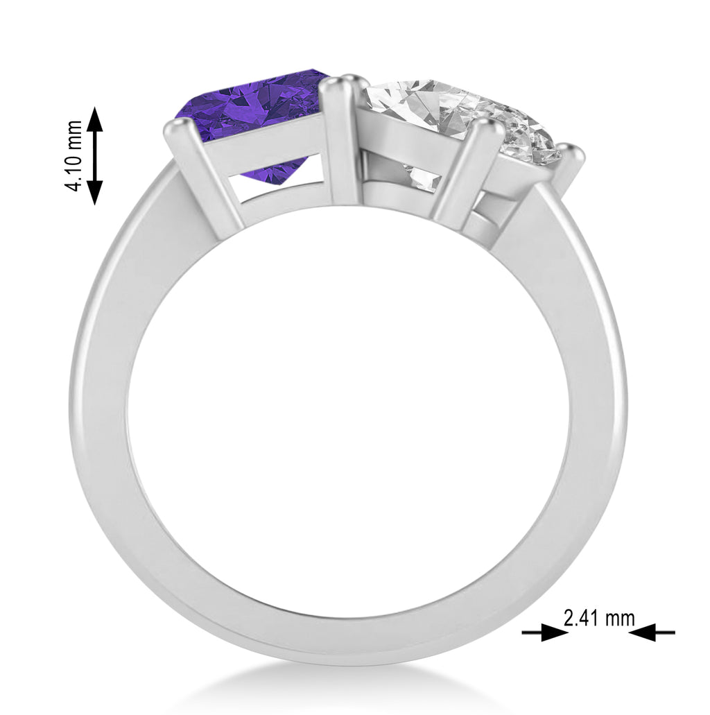 Emerald/Oval Diamond & Tanzanite Toi et Moi Ring 14k White Gold (5.50ct)