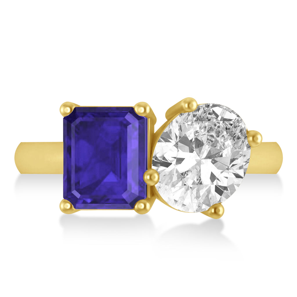 Emerald/Oval Diamond & Tanzanite Toi et Moi Ring 18k Yellow Gold (5.50ct)