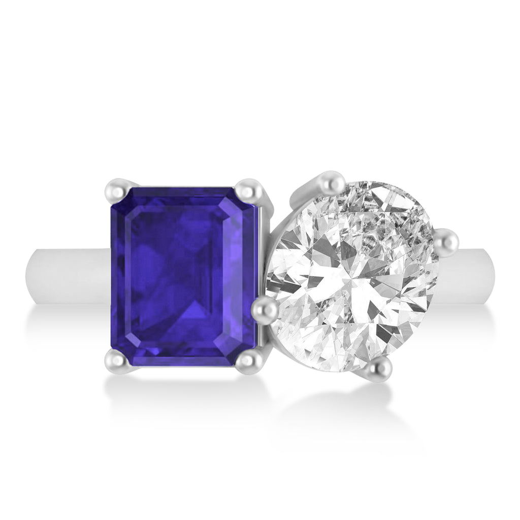Emerald/Oval Diamond & Tanzanite Toi et Moi Ring Platinum (5.50ct)