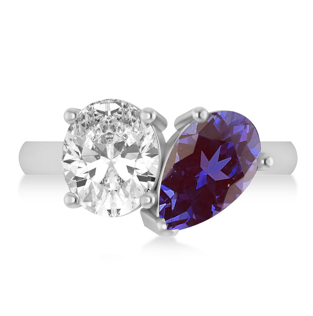Pear/Oval Diamond & Lab Alexandrite Toi et Moi Ring 18k White Gold (6.00ct)