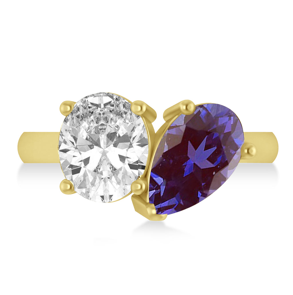 Pear/Oval Diamond & Lab Alexandrite Toi et Moi Ring 18k Yellow Gold (6.00ct)