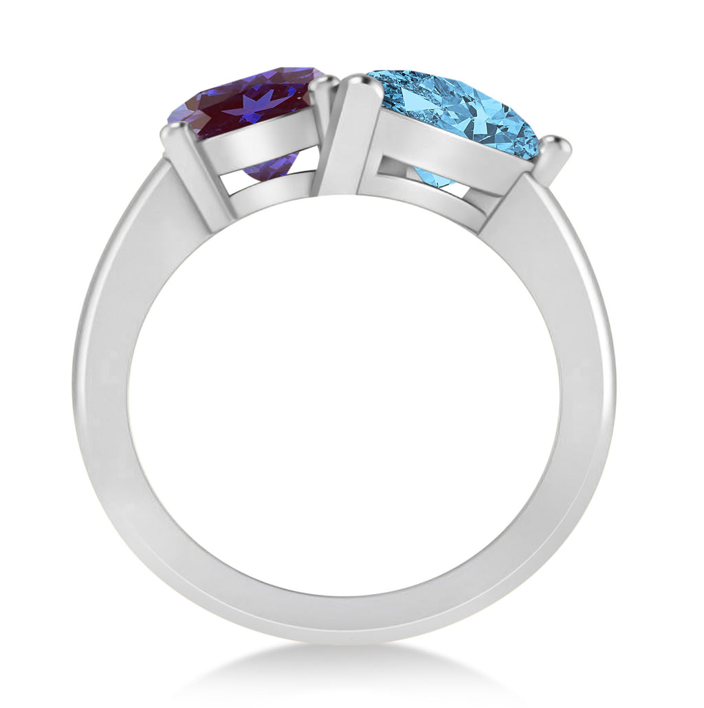 Pear/Oval Lab Alexandrite & Blue Topaz Toi et Moi Ring 14k White Gold (6.00ct)