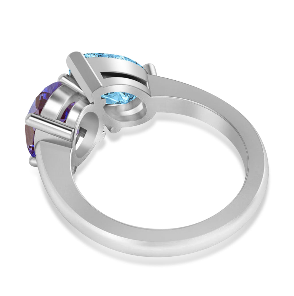 Pear/Oval Lab Alexandrite & Blue Topaz Toi et Moi Ring 18k White Gold (6.00ct)