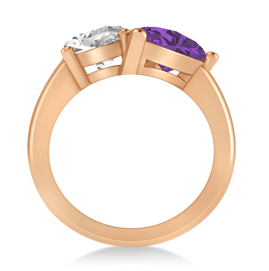 Pear/Oval Diamond & Amethyst Toi et Moi Ring 14k Rose Gold (6.00ct)