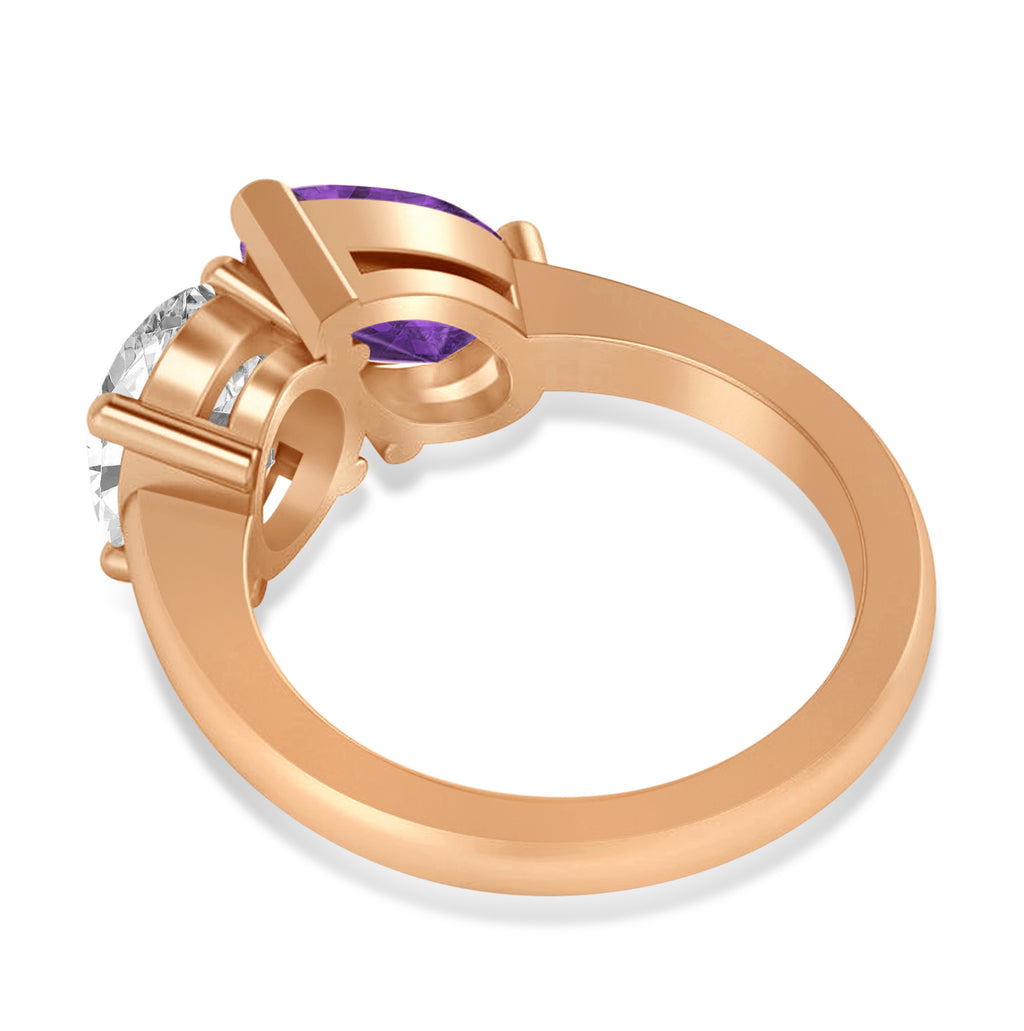 Pear/Oval Diamond & Amethyst Toi et Moi Ring 14k Rose Gold (6.00ct)