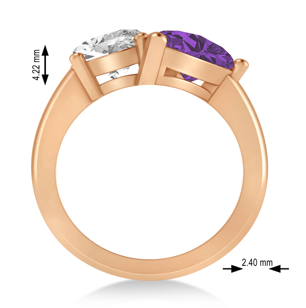 Pear/Oval Diamond & Amethyst Toi et Moi Ring 14k Rose Gold (6.00ct)