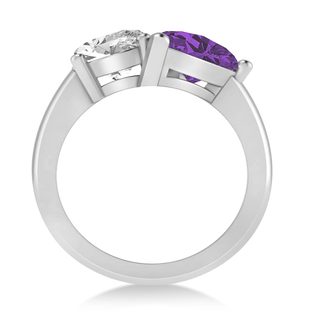 Pear/Oval Diamond & Amethyst Toi et Moi Ring 14k White Gold (6.00ct)