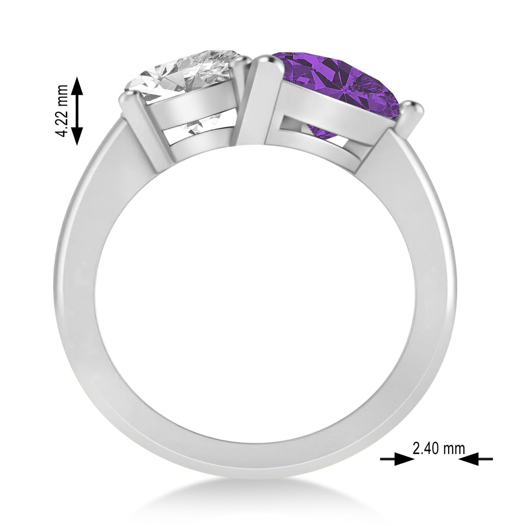 Pear/Oval Diamond & Amethyst Toi et Moi Ring 14k White Gold (6.00ct)
