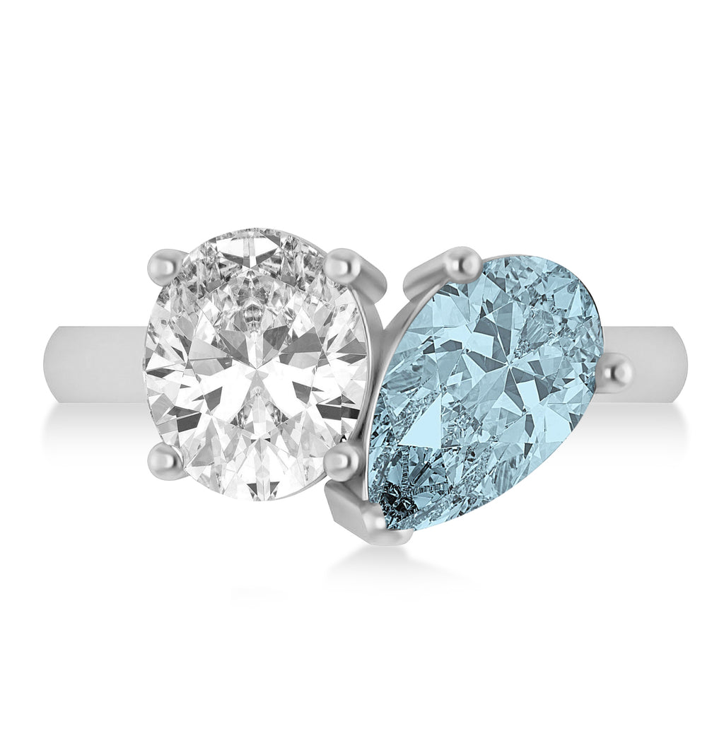 Pear/Oval Diamond & Aquamarine Toi et Moi Ring Platinum (6.00ct)
