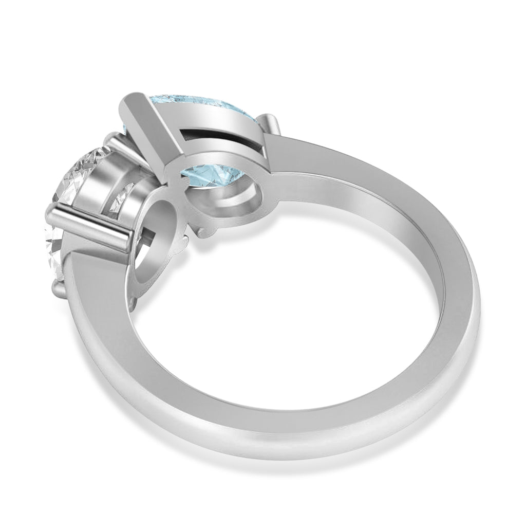 Pear/Oval Diamond & Aquamarine Toi et Moi Ring Platinum (6.00ct)