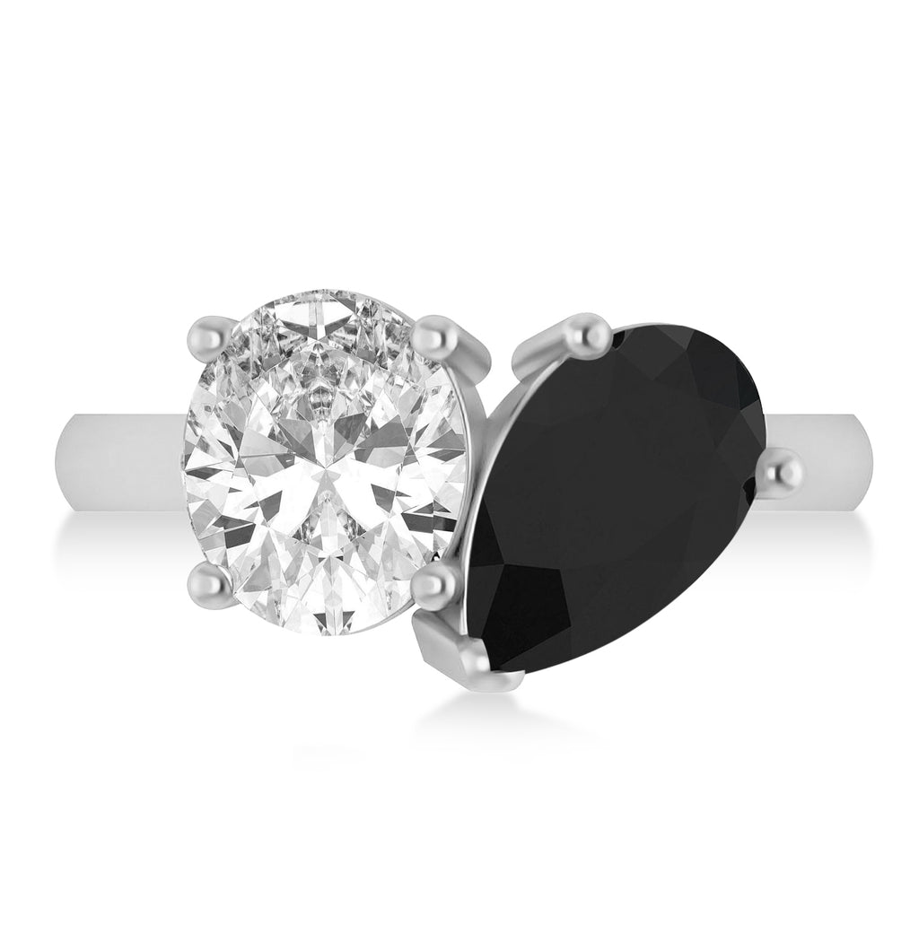 Pear/Oval Black & White Diamond Toi et Moi Ring 14k White Gold (6.00ct)