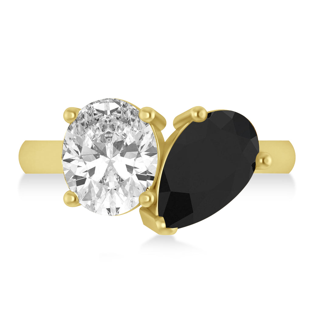 Pear/Oval Black & White Diamond Toi et Moi Ring 14k Yellow Gold (6.00ct)
