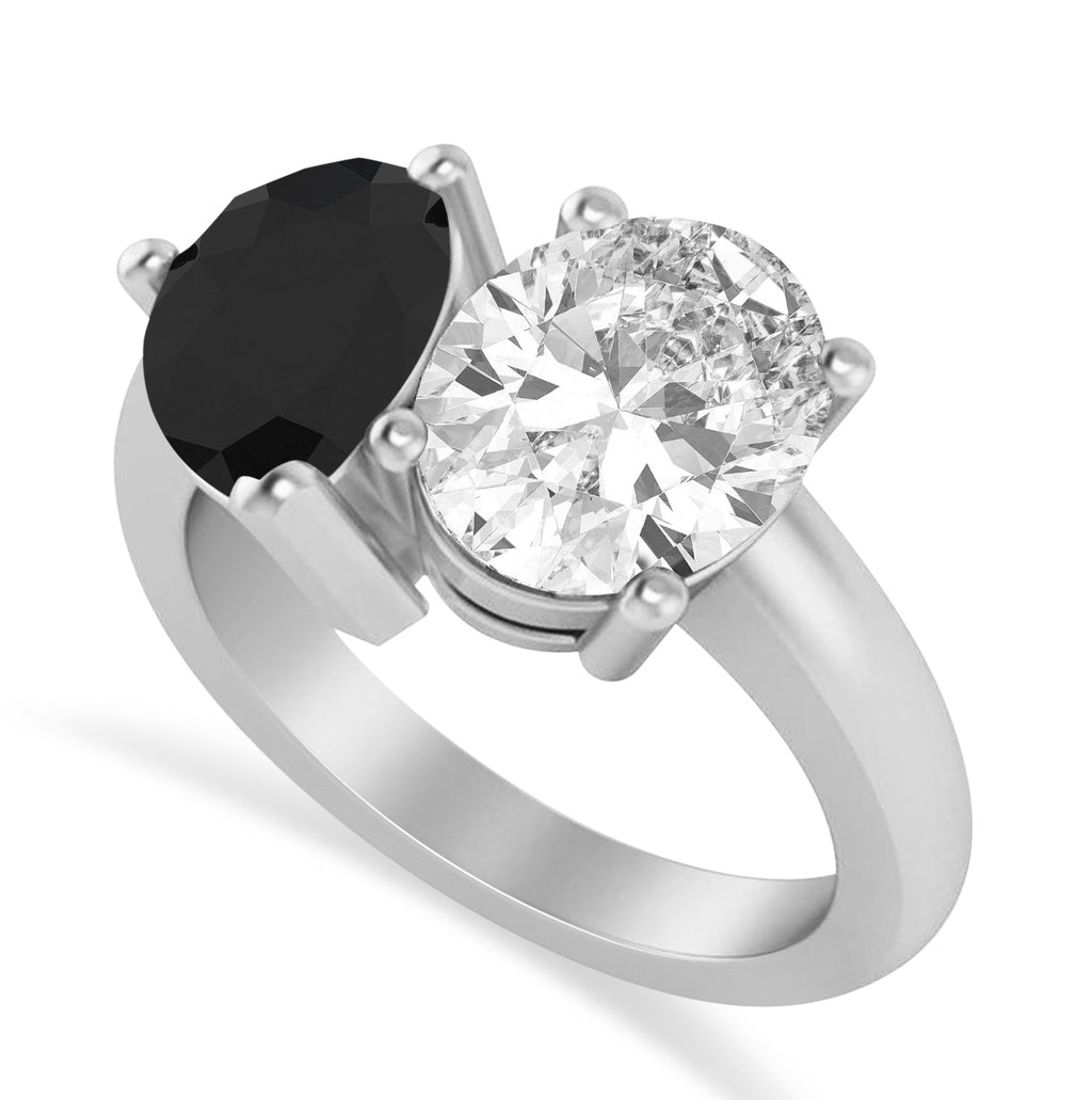 Pear/Oval Black & White Diamond Toi et Moi Ring 18k White Gold (6.00ct)