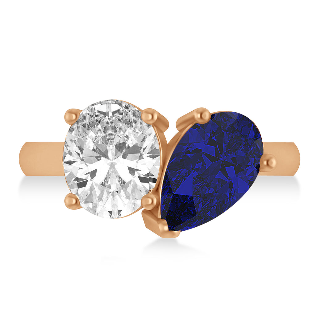 Pear/Oval Diamond & Blue Sapphire Toi et Moi Ring 14k Rose Gold (6.00ct)