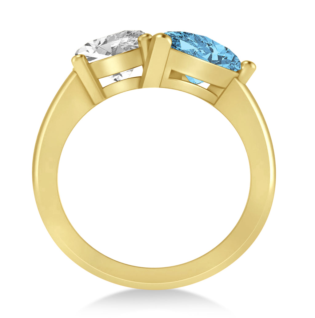 Pear/Oval Diamond & Blue Topaz Toi et Moi Ring 18k Yellow Gold (6.00ct)
