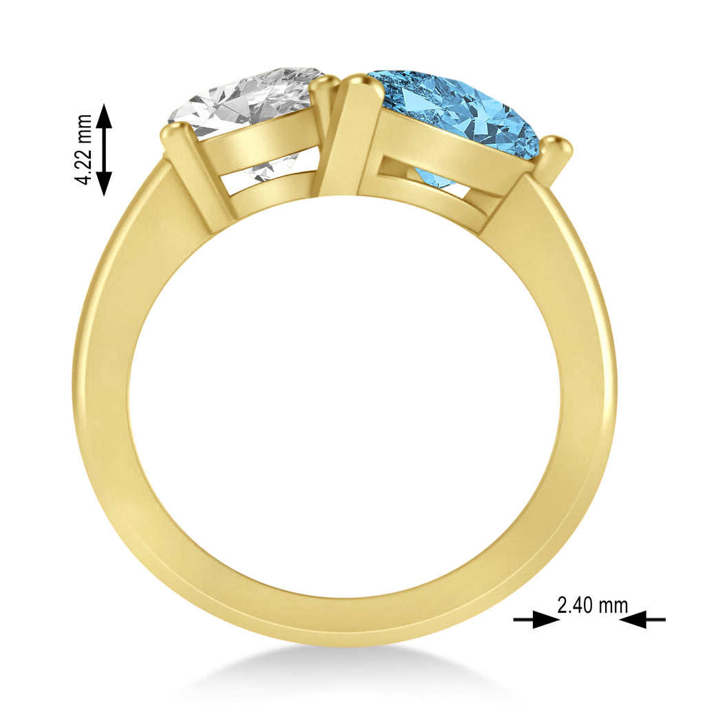 Pear/Oval Diamond & Blue Topaz Toi et Moi Ring 18k Yellow Gold (6.00ct)