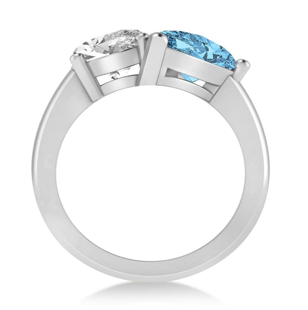 Pear/Oval Diamond & Blue Topaz Toi et Moi Ring Platinum (6.00ct)