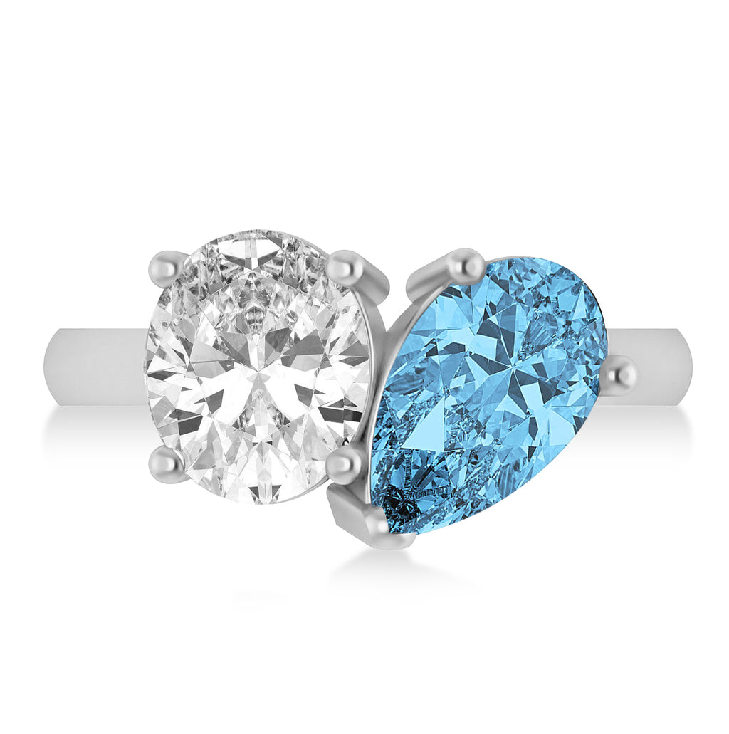Pear/Oval Diamond & Blue Topaz Toi et Moi Ring Platinum (6.00ct)