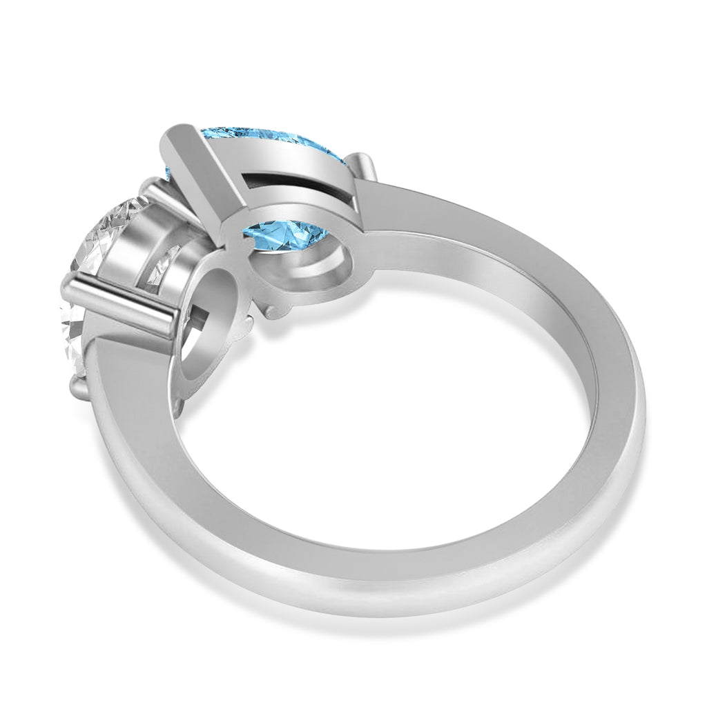 Pear/Oval Diamond & Blue Topaz Toi et Moi Ring Platinum (6.00ct)